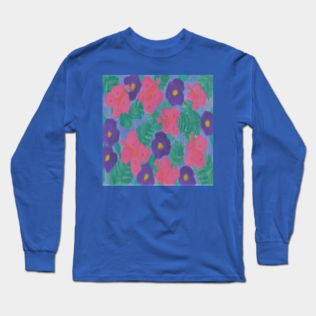 Dreamy Hibiscus Watercolor Print Long Sleeve T-Shirt by DanielleGensler